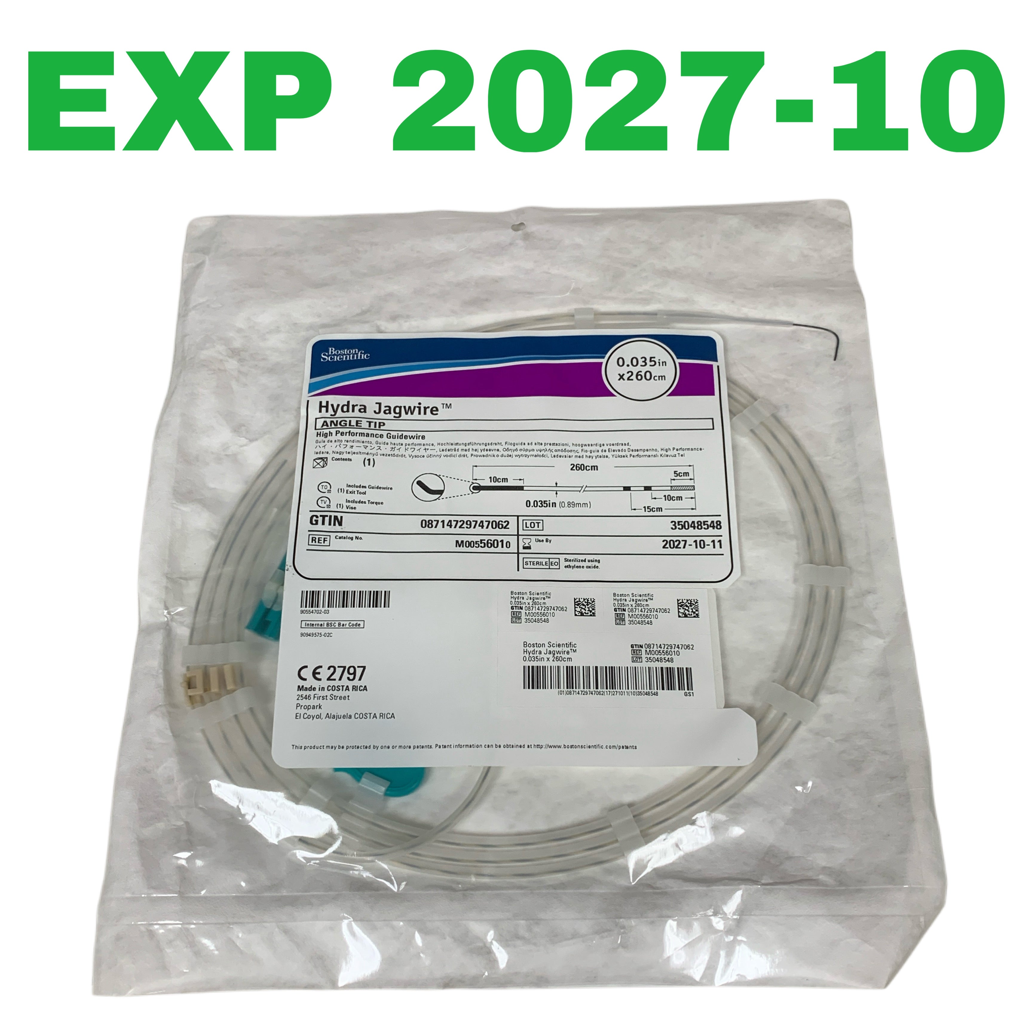 BOSTON SCIENTIFIC REF M00556010 Hydra Jagwire High Performance Guidewire Angle Tip 0.035in x 260cm Exp.2027/10