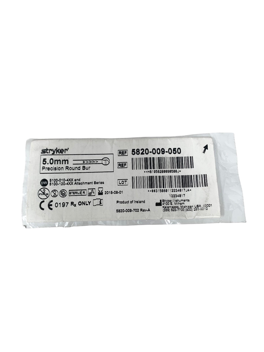 STRYKER REF 5820-009-050 5.0mm Precision Round Bur, EXP.2015-08
