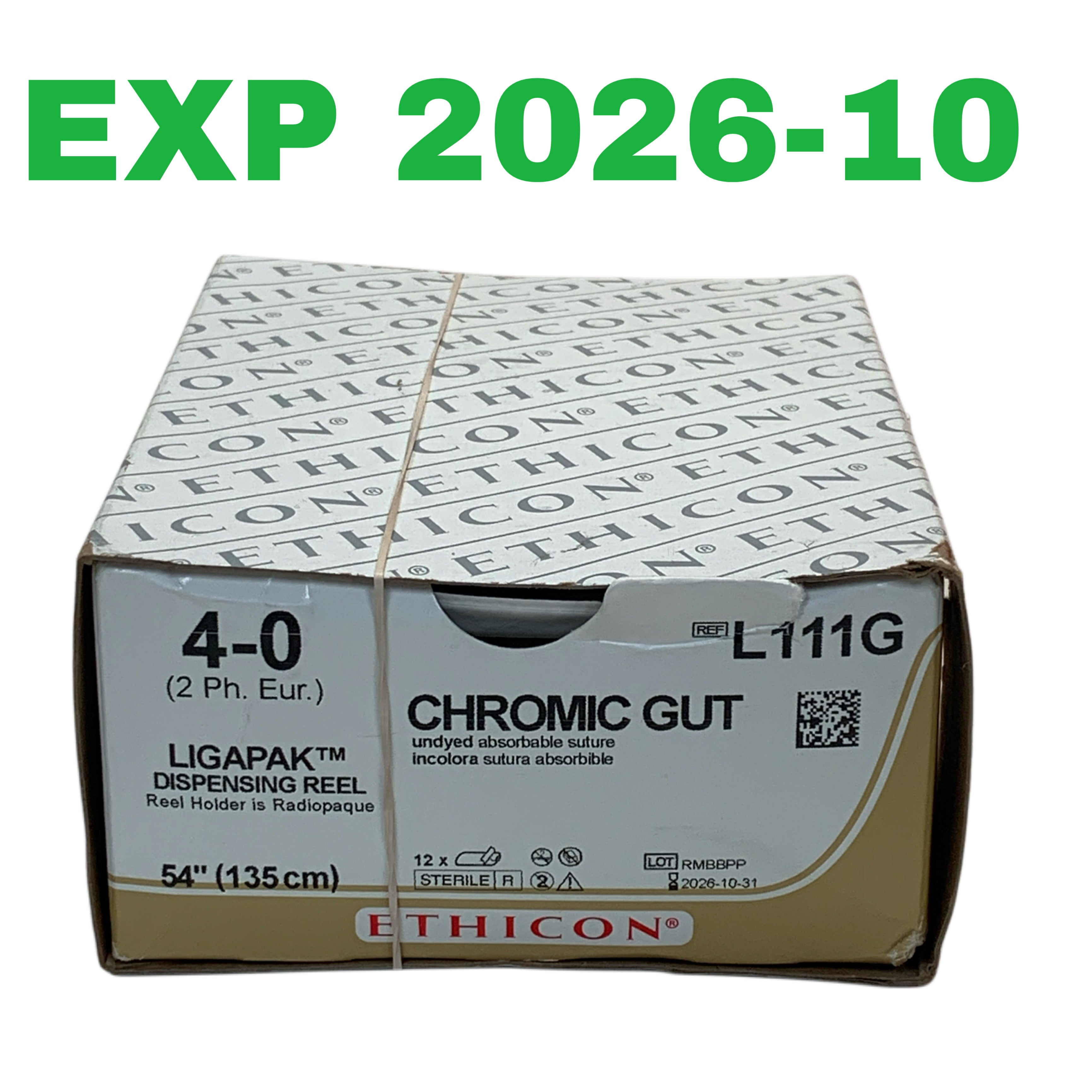 ETHICON REF L111G Chromic Gut Undyed Absorbable Suture 4-0 Ligapak Dispensing Reel 54" Box of 12, Exp.2026/10