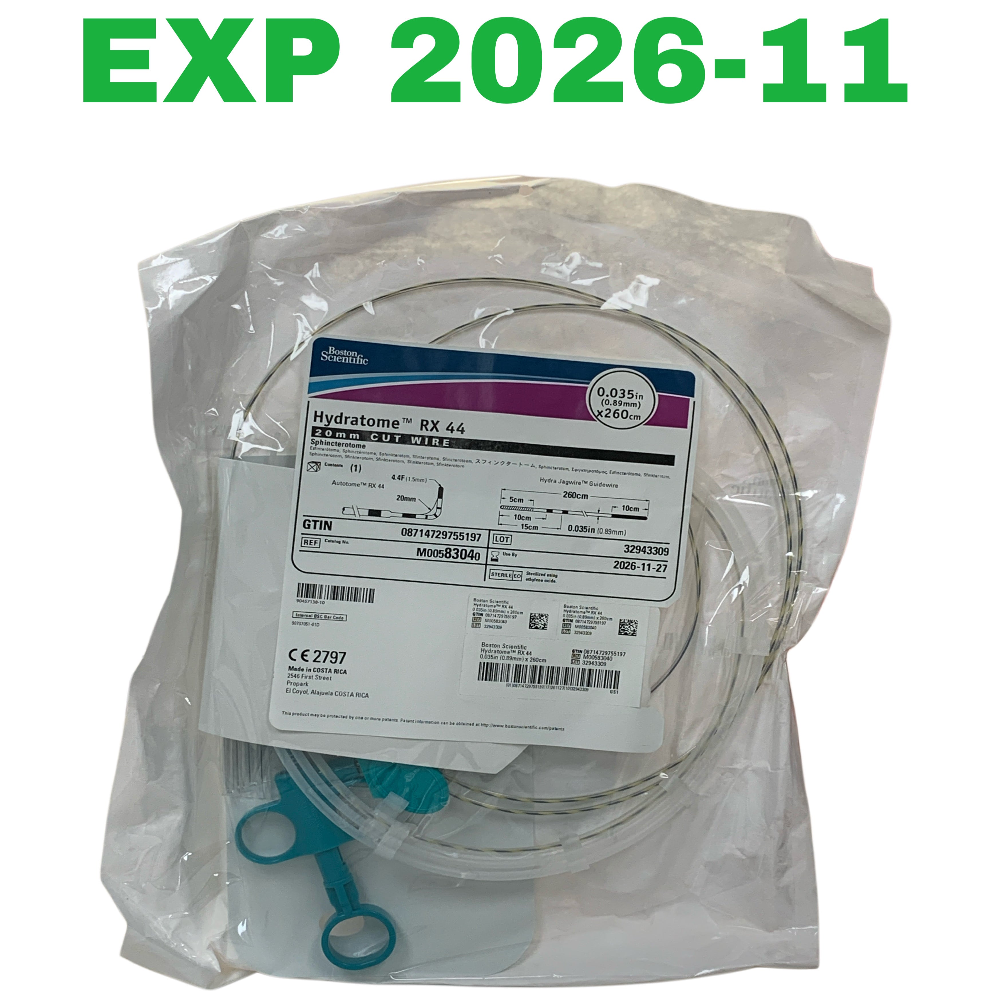 BOSTON SCIENTIFIC REF M00583040 Hydratome RX 44 Sphincterotome 20mm Cut Wire 4.4F x 260cm, Exp.2026/11