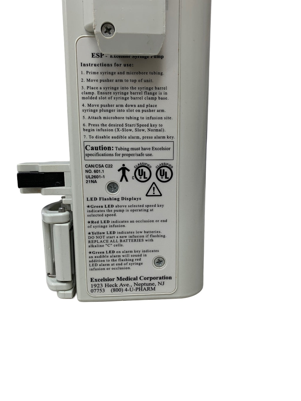 EXCELSIOR ESP60 Syringe Pump Medical Infusion Device with Pole Mount Clamp