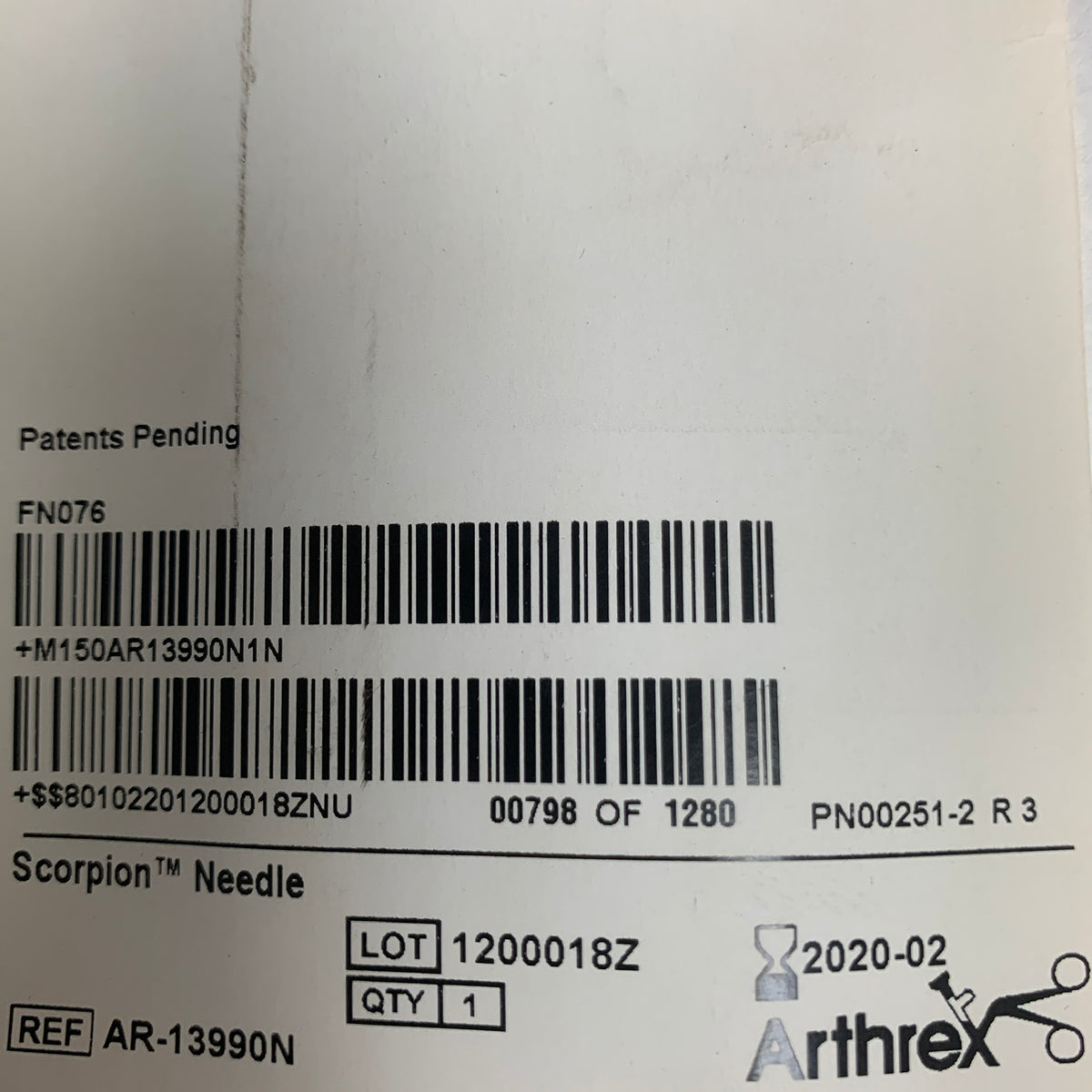 ARTHREX AR-13990N Scorpion Needle, EXP 2020-02