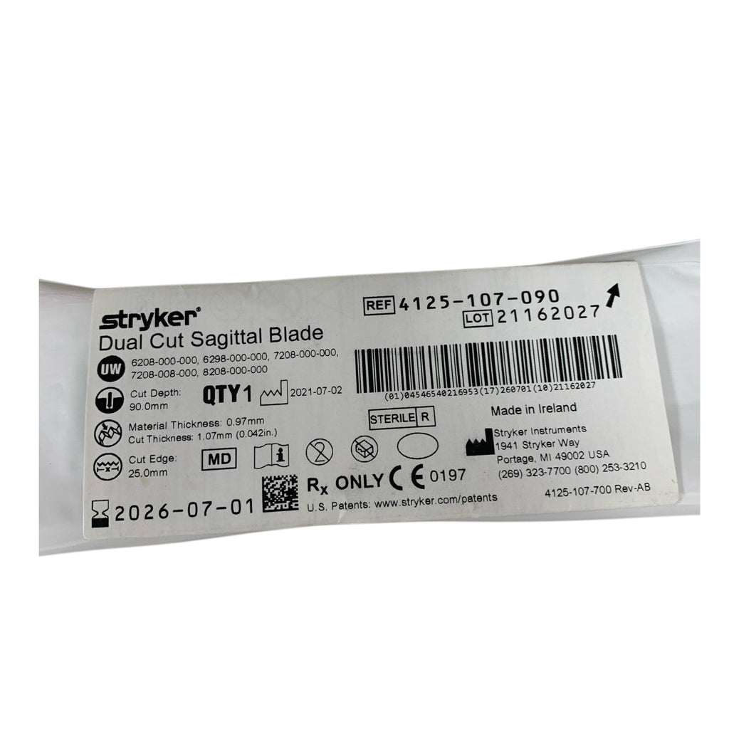 STRYKER 4125-107-090 Dual Cut Sagittal Blade 90mm Exp 2026 07