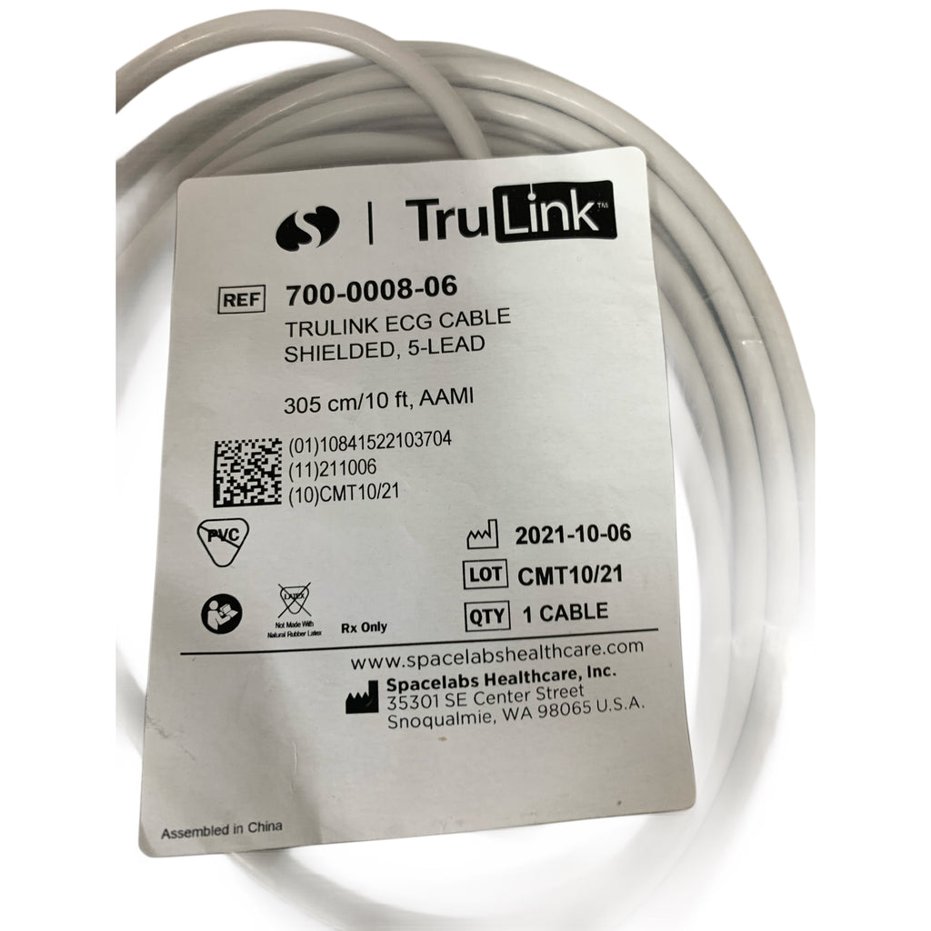 SPACELABS Healthcare 700-0008-06 TruLink ECG Cable Shielded 5-Lead 305 cm/10 ft AAMI