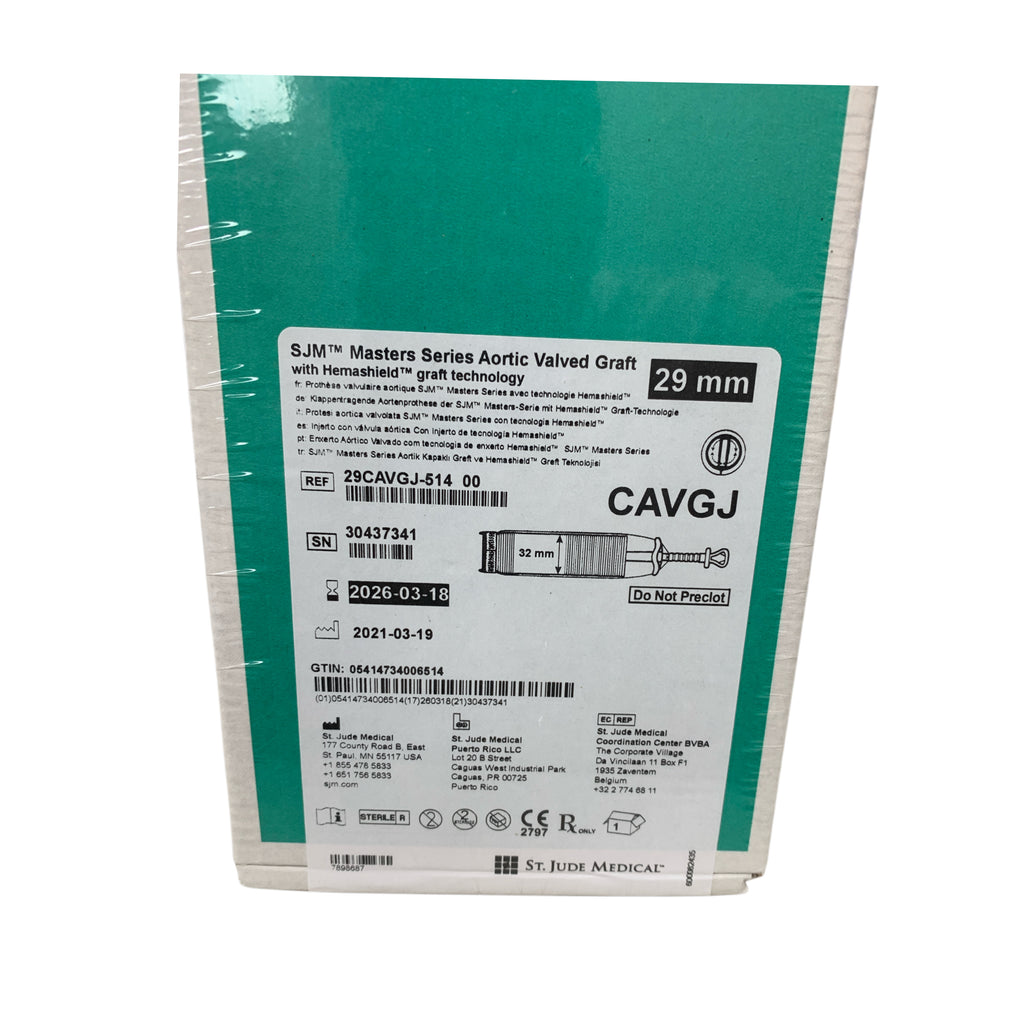 ST JUDE MEDICAL 29CAVGJ514 SJM Masters Series Aortic Valved Graft with Hemashield graft technology 29 mm EXP 2026 03