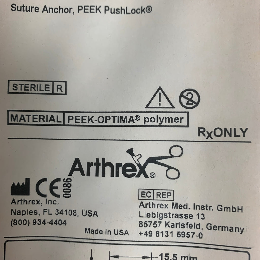 ARTHREX AR-1923PS PEEK PushLock Suture Anchor 2.9 x 15.5mm EXP 2019 12
