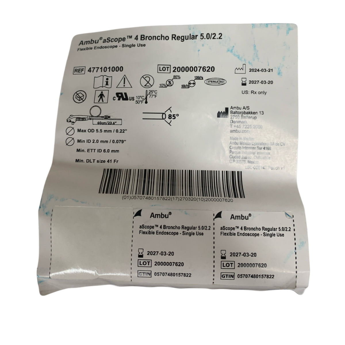 AMBU 477101000 aScope 4 Broncho Regular 5.0 2.2 Flexible Endoscope Single Use Exp 2027 03