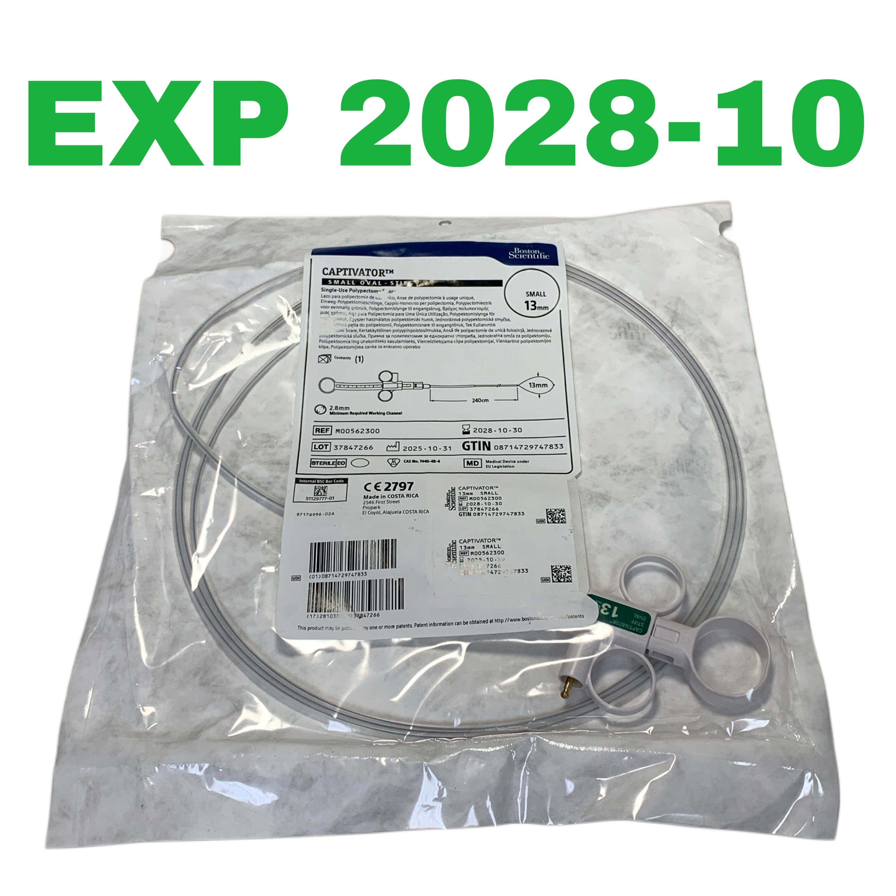 BOSTON SCIENTIFIC REF M00562300 Captivator Small Oval Stiff Polypectomy Snare 13mm 240cm, Exp.2028/10