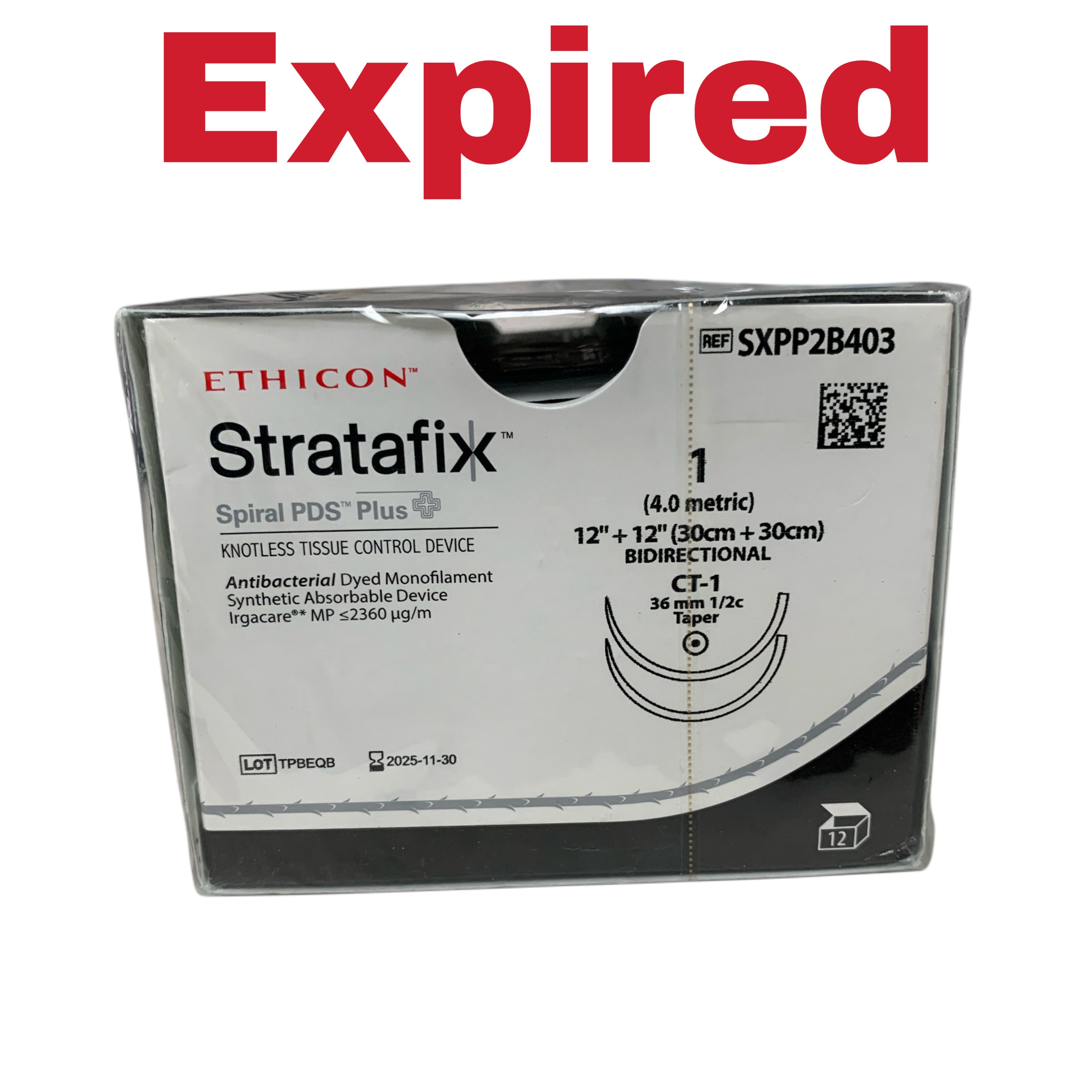 ETHICON REF SXPP2B403 Stratafix Spiral PDS Plus Knotless Tissue Control Device Size 1 CT-1 Needle Box of 12, EXP.2025/11