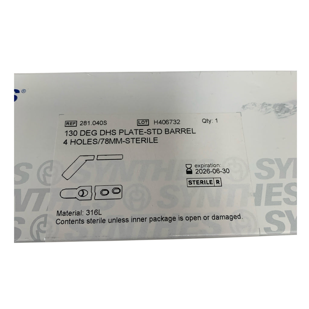 SYNTHES 281.040S 130 DEG DHS Plate STD Barrel 4 Holes 78mm Sterile Exp 2026 06