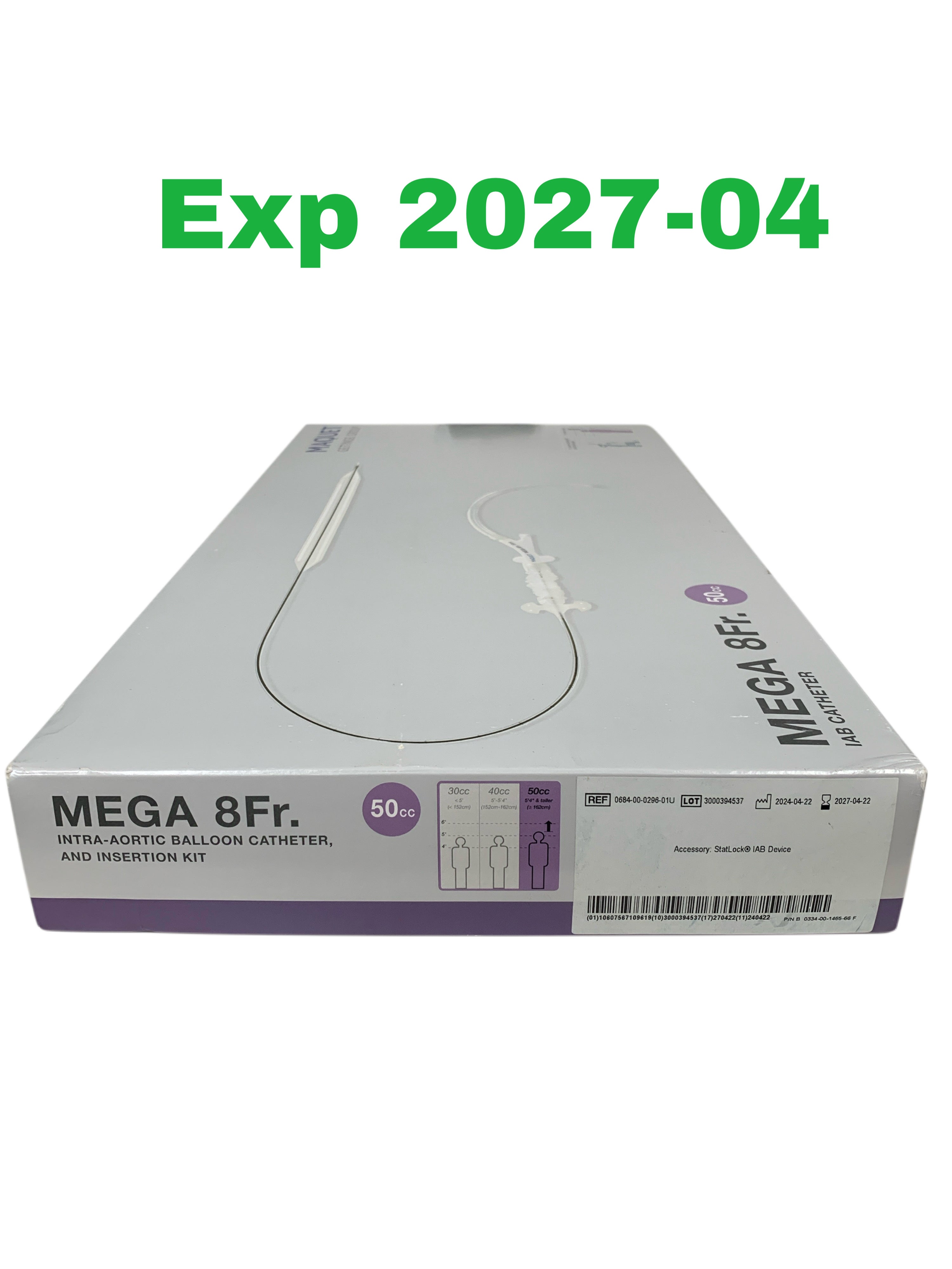 MAQUET REF 0684-00-0296-01U MEGA 8Fr Intra-Aortic Balloon Catheter and Insertion Kit 50cc, Exp.2027/04