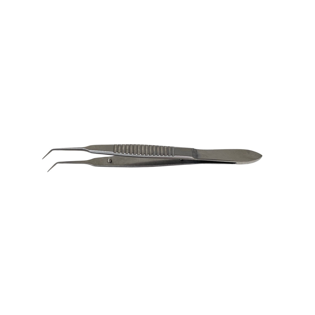 AMBLER REF 2445E McPherson tying forceps 3 3/8'',angled shafts, 4.0mm from bend to tip, 4.0mm tying platforms, narrow serrated flat handle