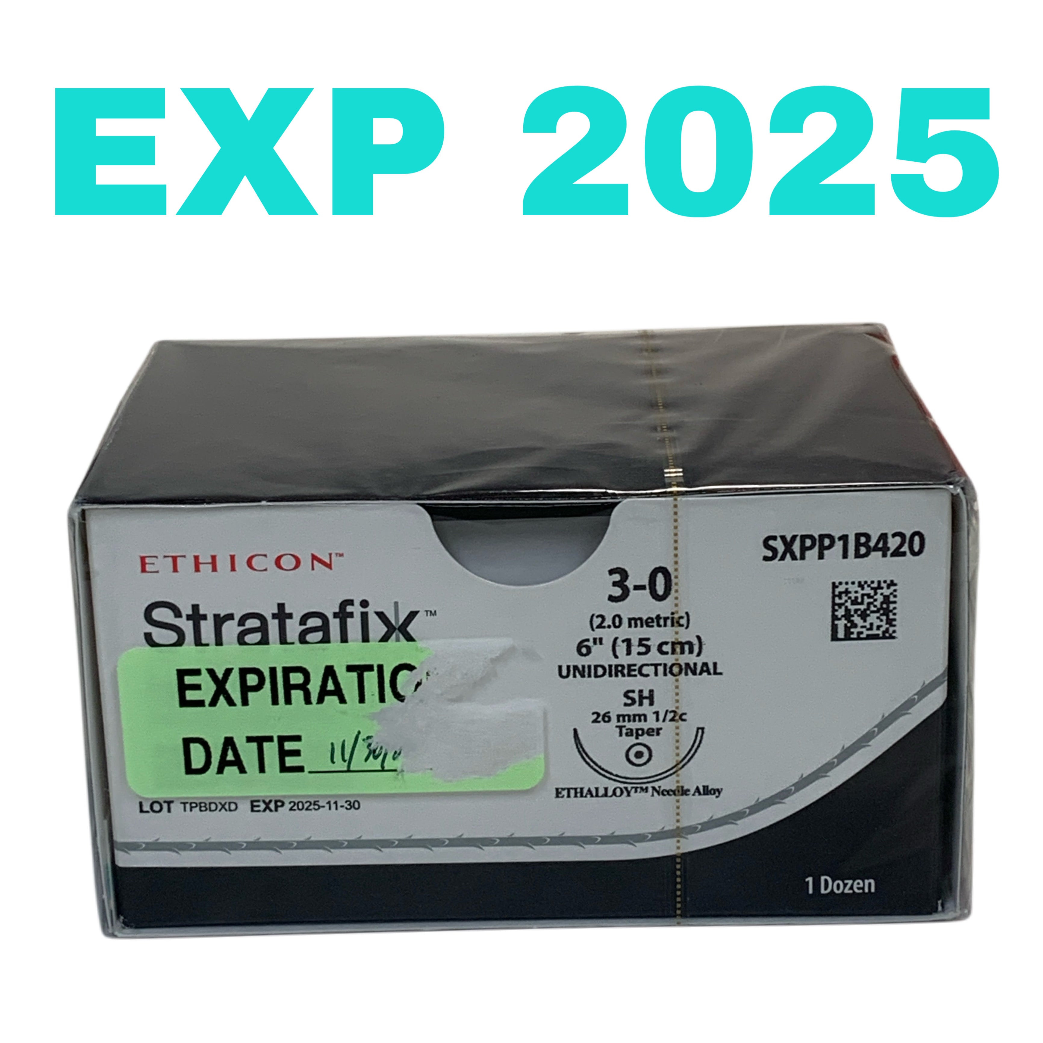 ETHICON REF SXPP1B420 Stratafix Spiral PDS Plus 3-0 6'' SH KNOTLESS TISSUE CONTROL DEVICE UNIDIRECTIONAL BOX OF 12, EXP.2025/11