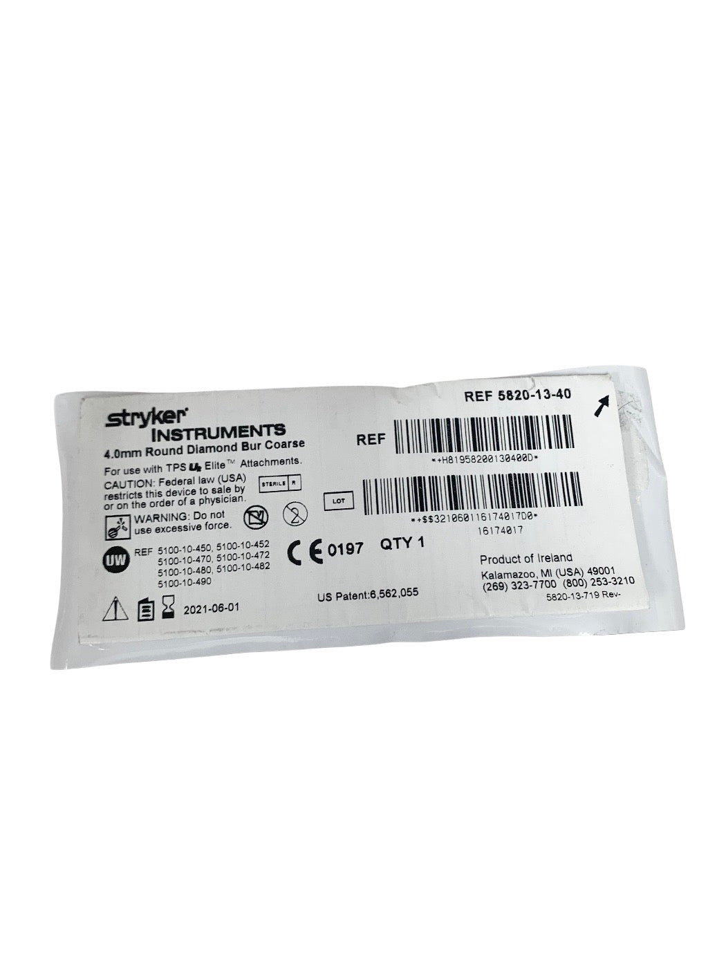 STRYKER REF 5820-13-40 4.0mm Round Diamond Bur Coarse, EXP.2021-06