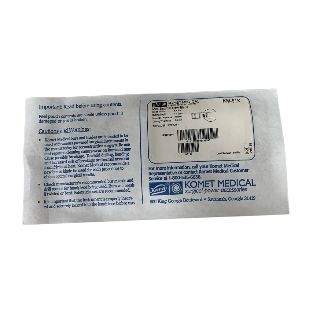 KOMET MEDICAL KM-51K Mini Sagittal Saw Blade 6.4mm x 14.2mm EXPIRED