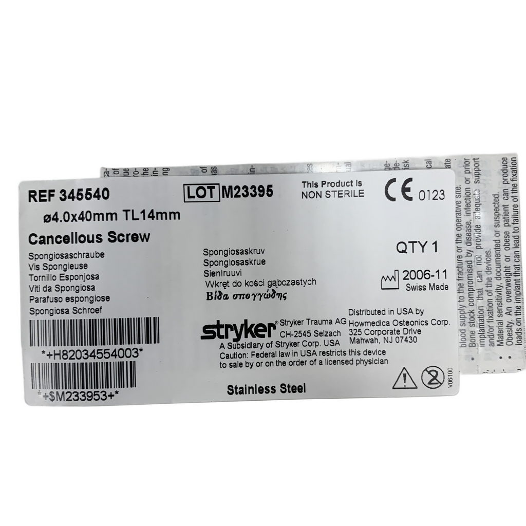 STRYKER 345540  Cancellous Screw 4.0x40mm TL14mm