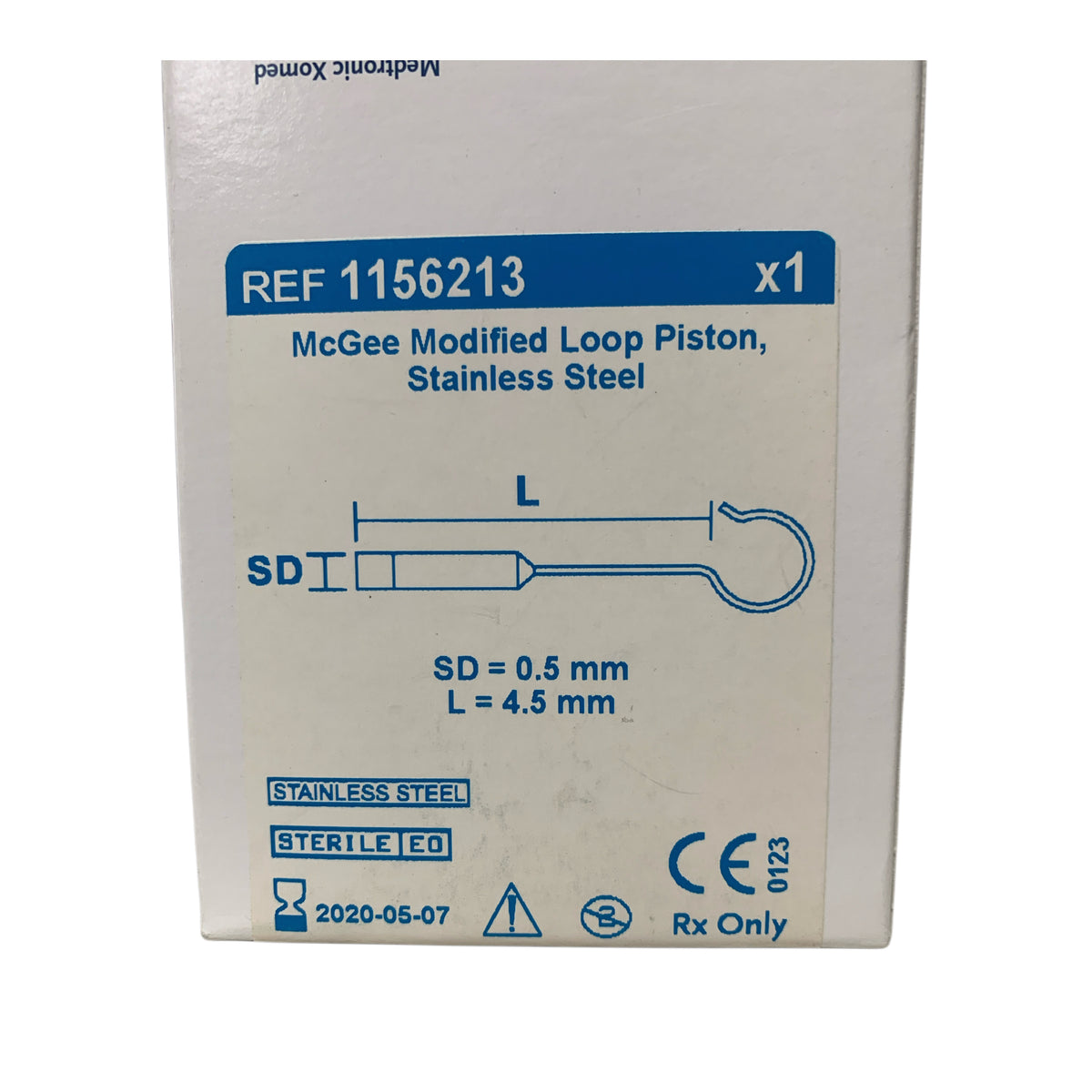 MEDTRONIC XOMED 1156213 McGee Modified Loop Piston Stainless Steel SD 0.5 mm L 4.5 mm Exp 2020 05