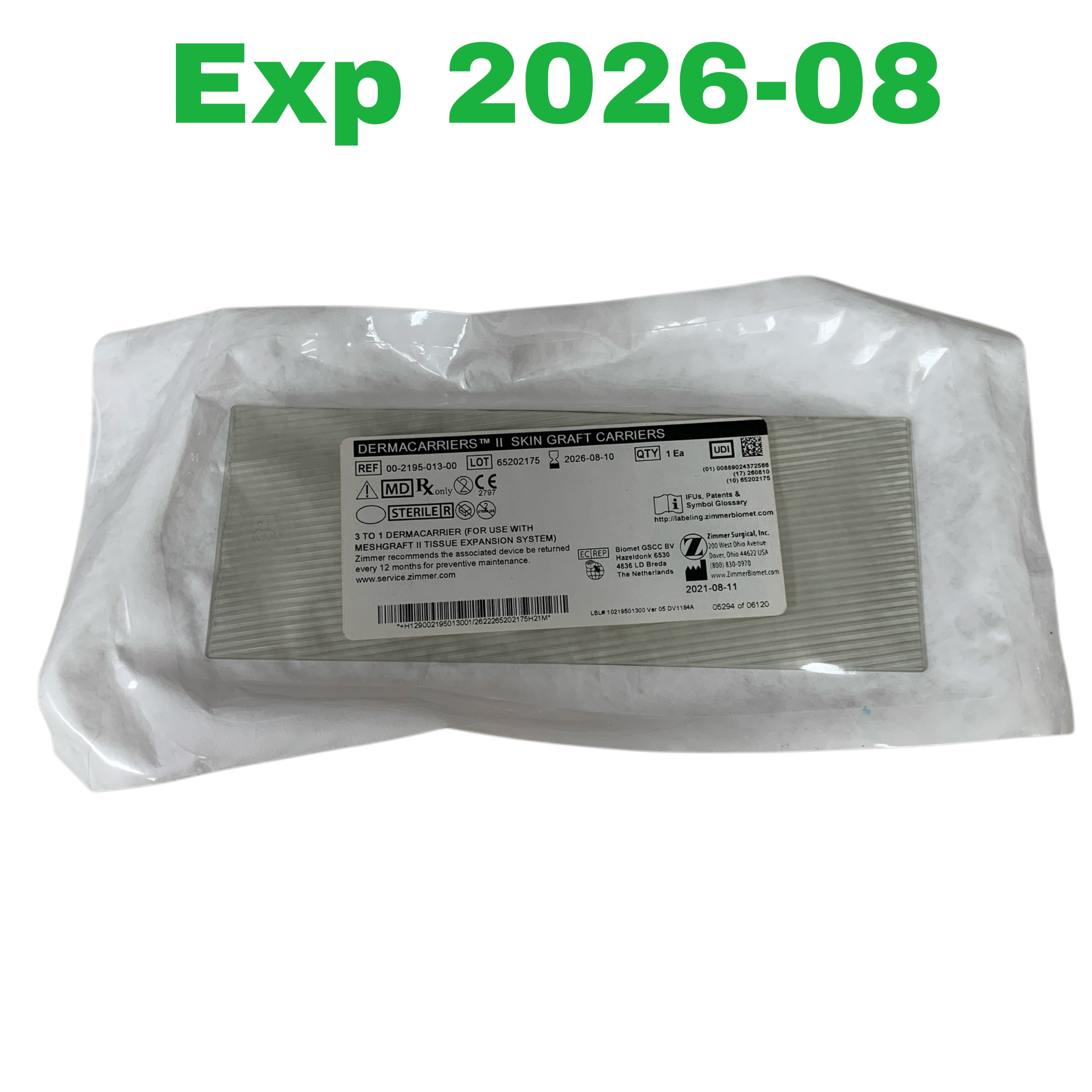 ZIMMER REF 00-2195-013-00 Dermacarriers II Skin Graft Carriers 3 to 1, Exp.2026/08