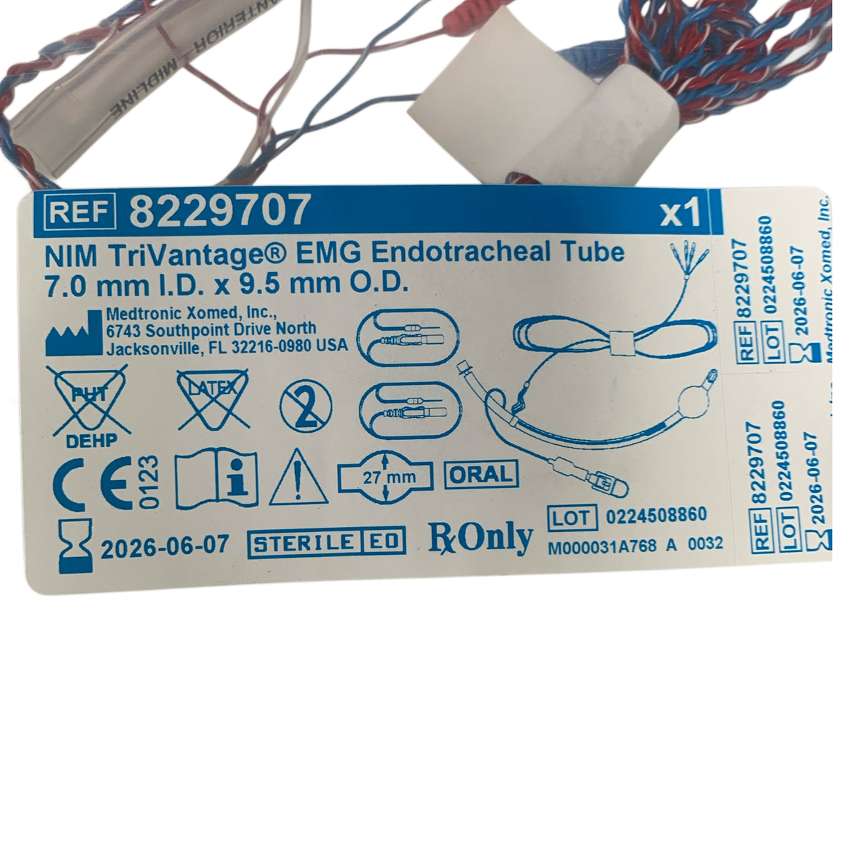 MEDTRONIC 8229707 NIM TriVantage EMG Endotracheal Tube 7 0 mm ID x 9 5 mm OD Exp 2026 06