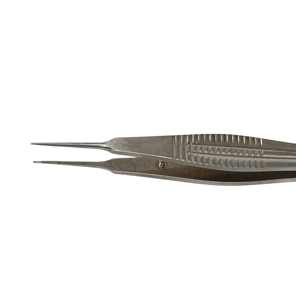 AMBLER REF 2288E MacGregor conjunctival forceps 4 3/8'',straight shafts, 5.5mm tying platform, 1.0mm cross-serrated tips, wide flat handle