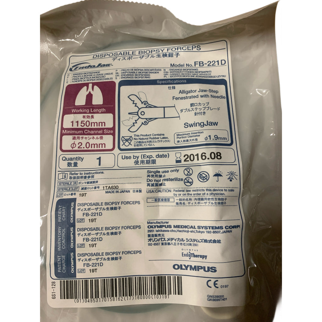 OLYMPUS FB-221D EndoJaw Alligator Jaw Step Fenestrated with Needle Disposable Biopsy Forceps 1150 mm 2.0 mm EXP 2016 08
