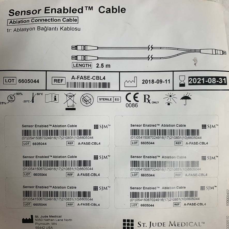 ST JUDE MEDICAL A-FASE-CBL4 Sensor Enabled Ablation Connection Cable 2.5m EXP 2021 08