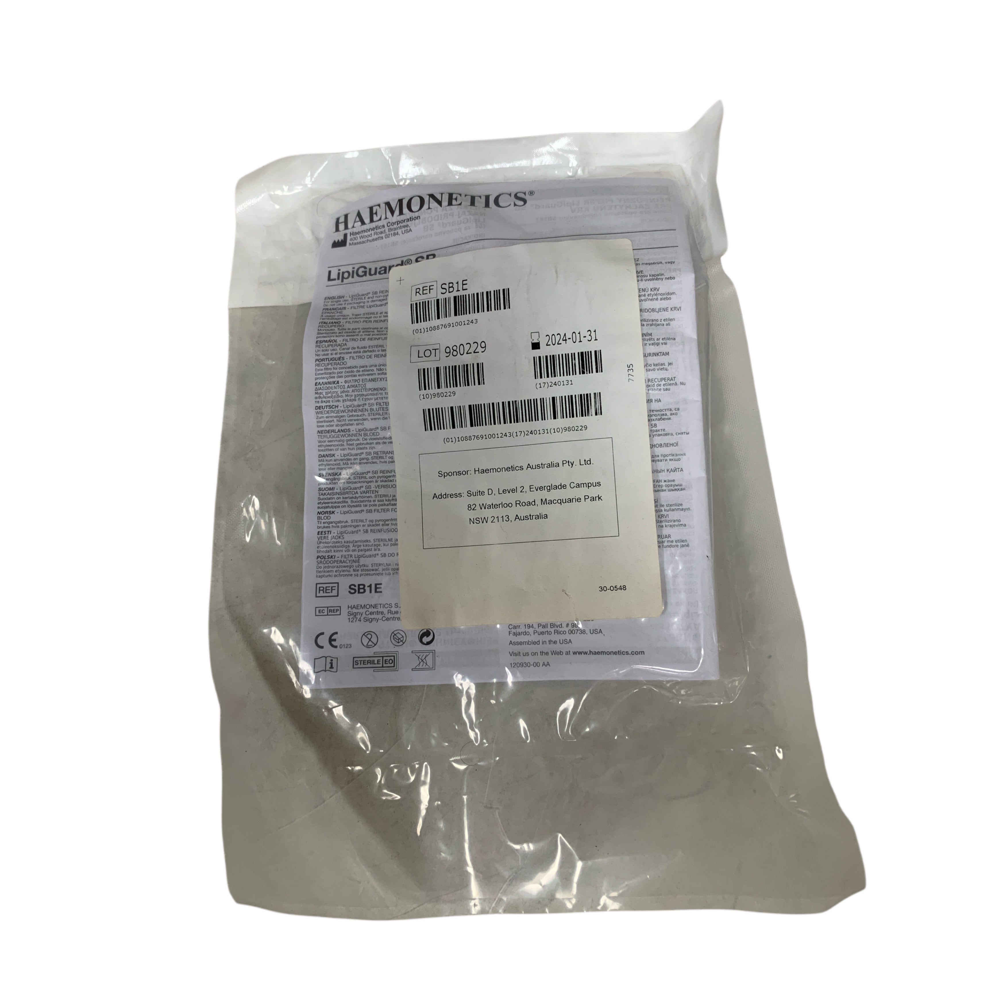 HAEMONETICS REF SB1E LipiGuard SB Filter, Exp.2024/01