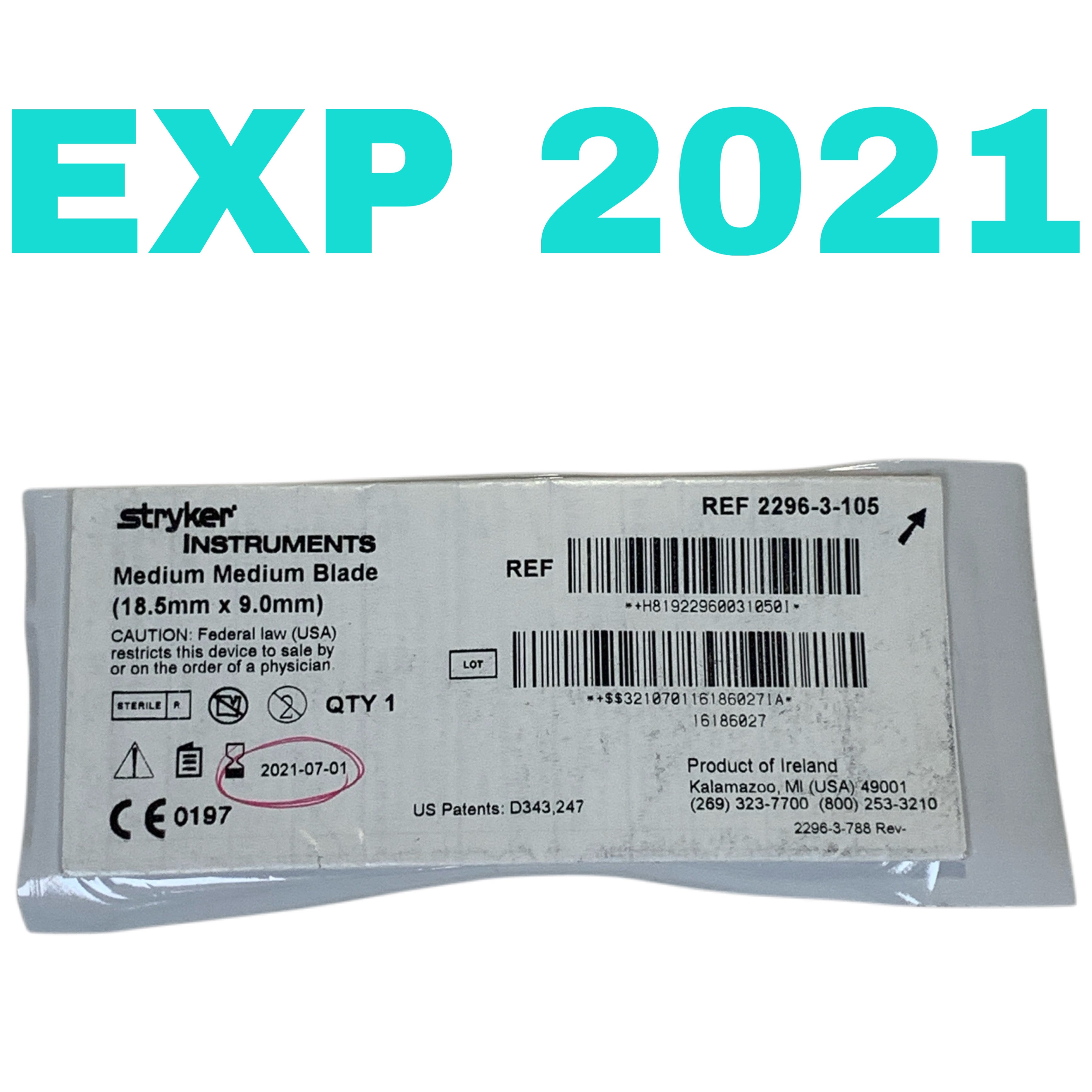 STRYKER REF 2296-3-105 Medium Medium Blade (18.5mm x 9.0mm), EXP.2021-07