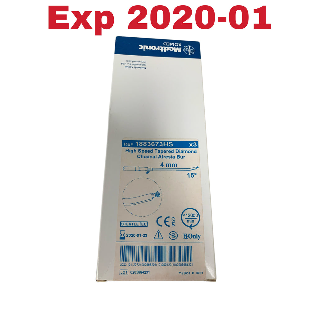 MEDTRONIC XOMED 1883673HS High Speed Tapered Diamond Choanal Atresia Bur 4 mm 15 Deg Box of 3 Exp 2020 01