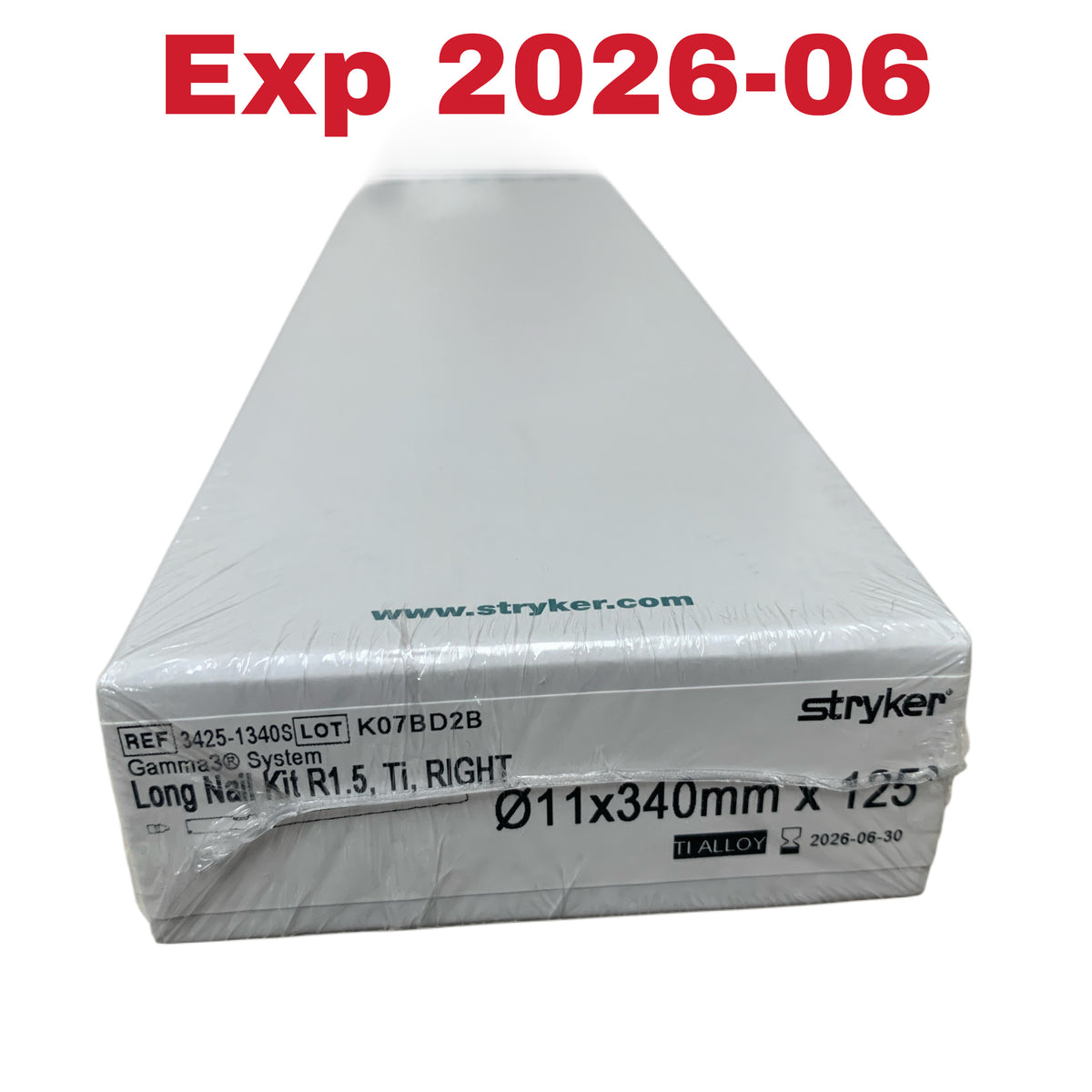 STRYKER 3425-1340S Gamma3 System Long Nail Kit R1.5 Ti Right 11x340mm x 125 Exp 2026 06