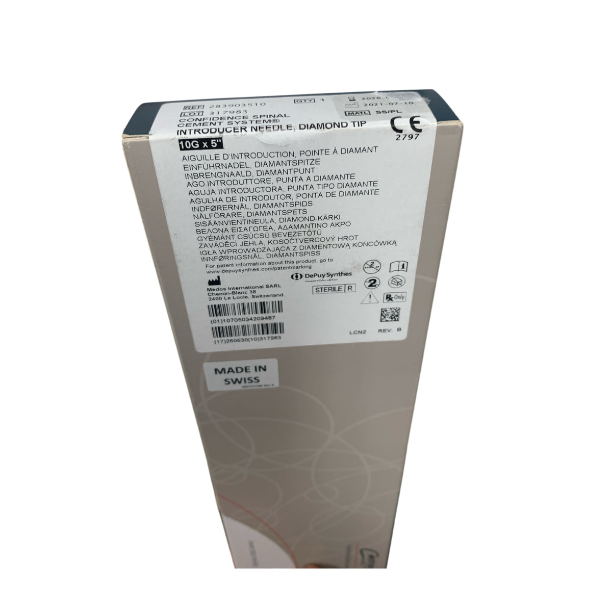 DEPUY SYNTHES 283903510 Confidence Spinal Cement System Introducer Needle Diamond Tip 10G x 5" Exp 2026 06