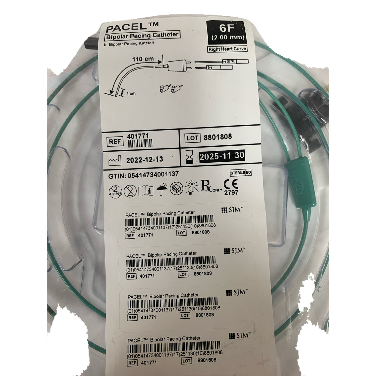 ST JUDE MEDICAL 401771 PACEL Bipolar Pacing Catheter 6F 2 00 mm Right Heart Curve 110 cm Exp 2025 11