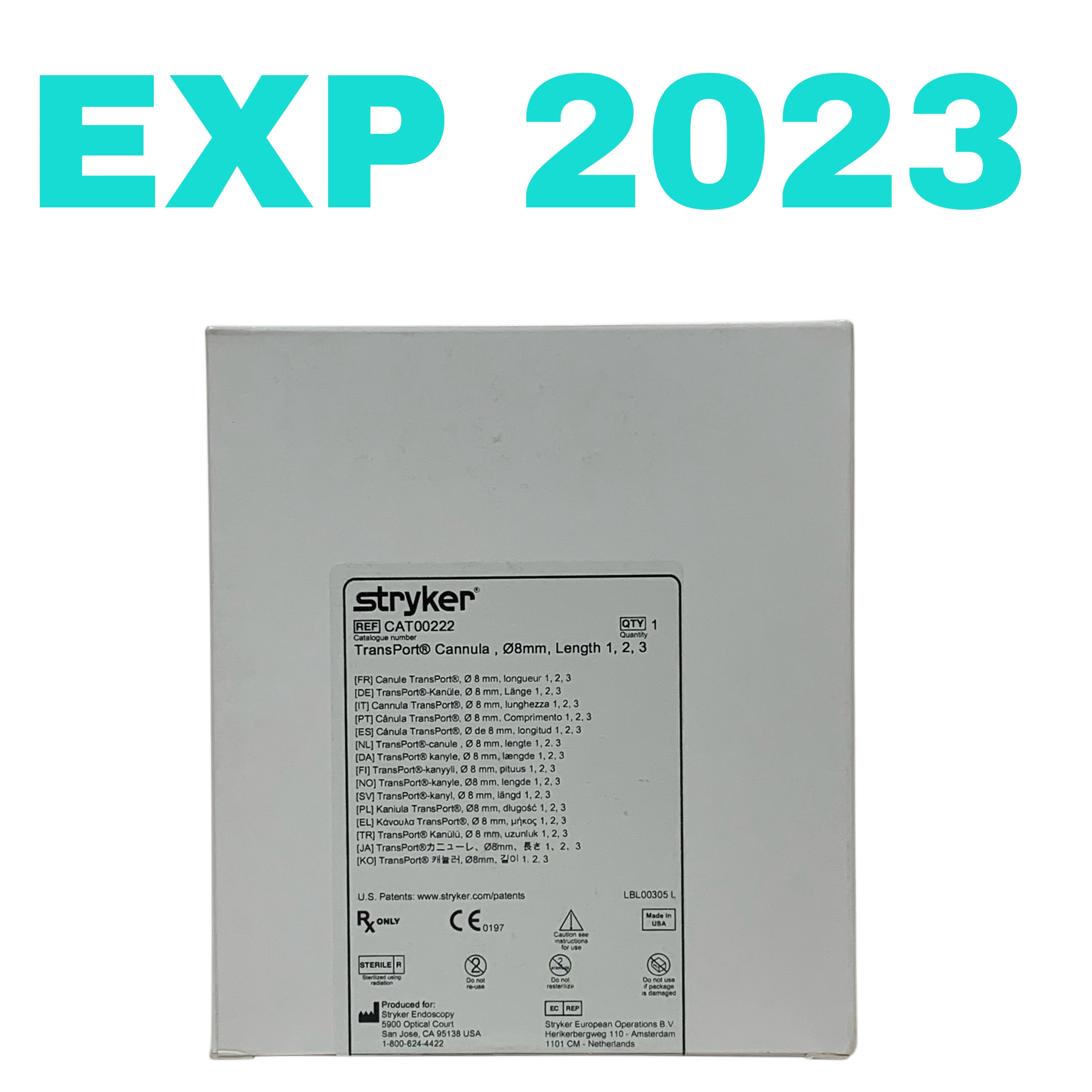 STRYKER REF CAT00222 TransPort Cannula 8mm Length 1, 2, 3, Exp.2023