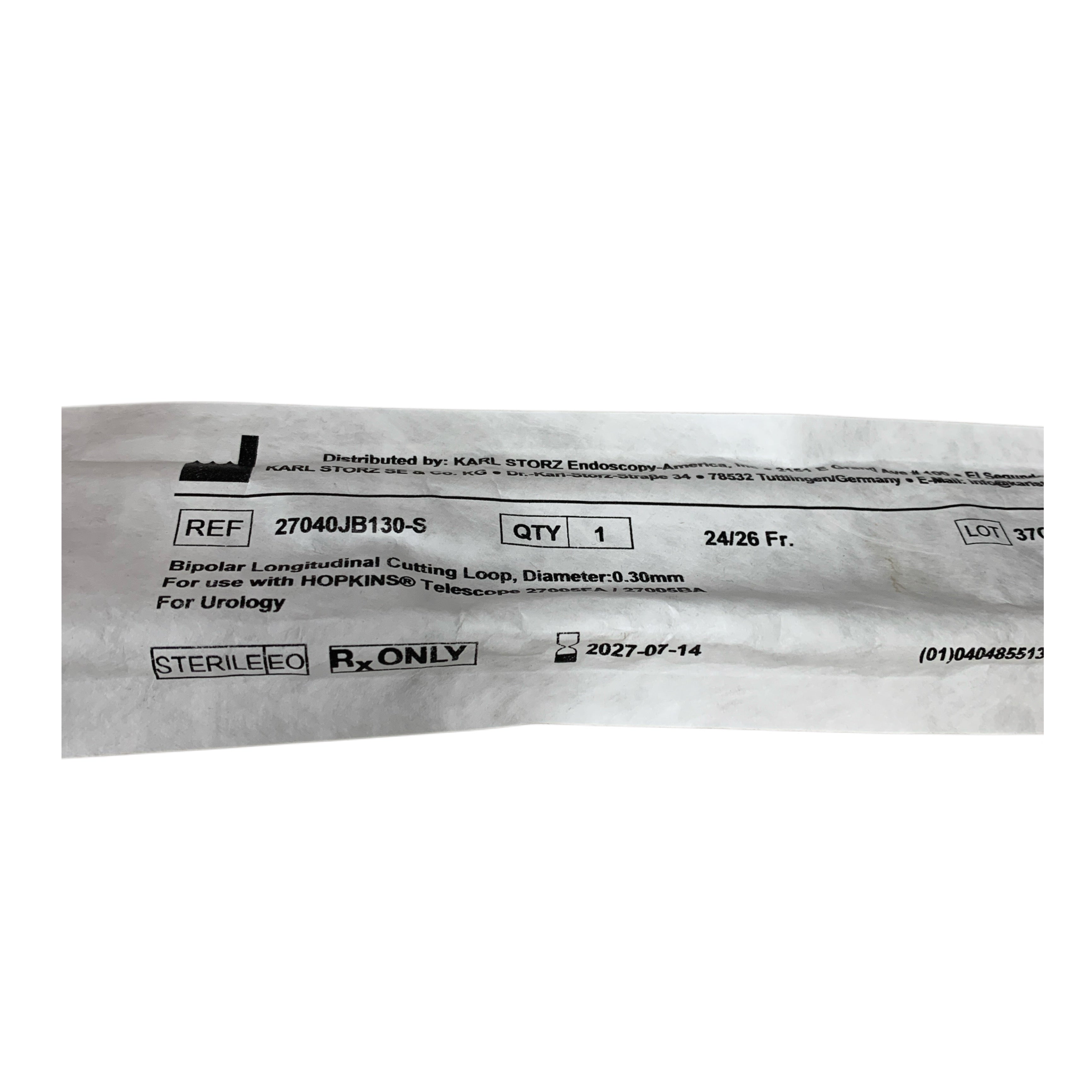 KARL STORZ 27040JB130-S Bipolar Longitudinal Cutting Loop 24/26 Fr 0.30mm Exp 2027 07