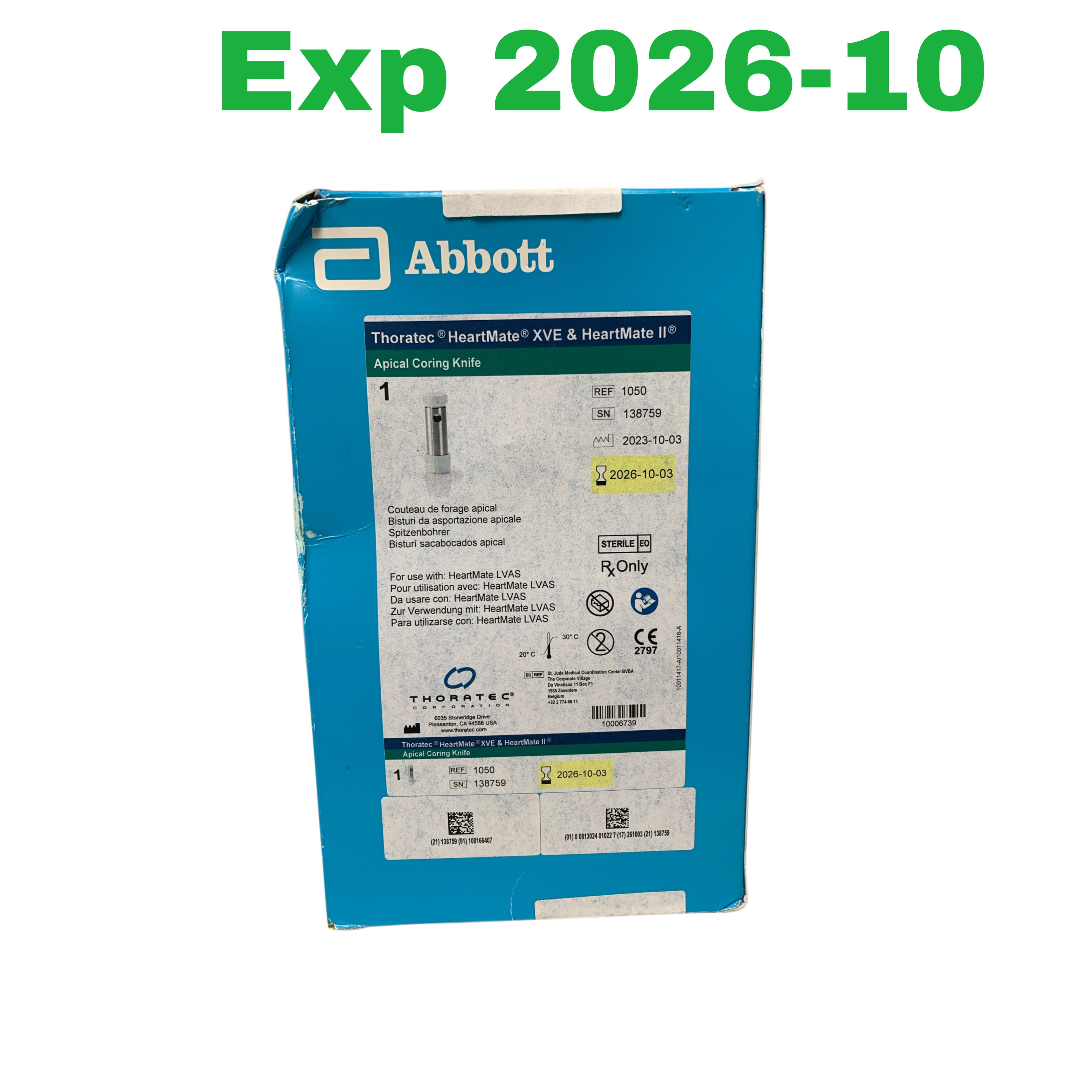 ABBOTT REF 1050 Thoratec HeartMate XVE & HeartMate II Apical Coring Knife, Exp.2026/10