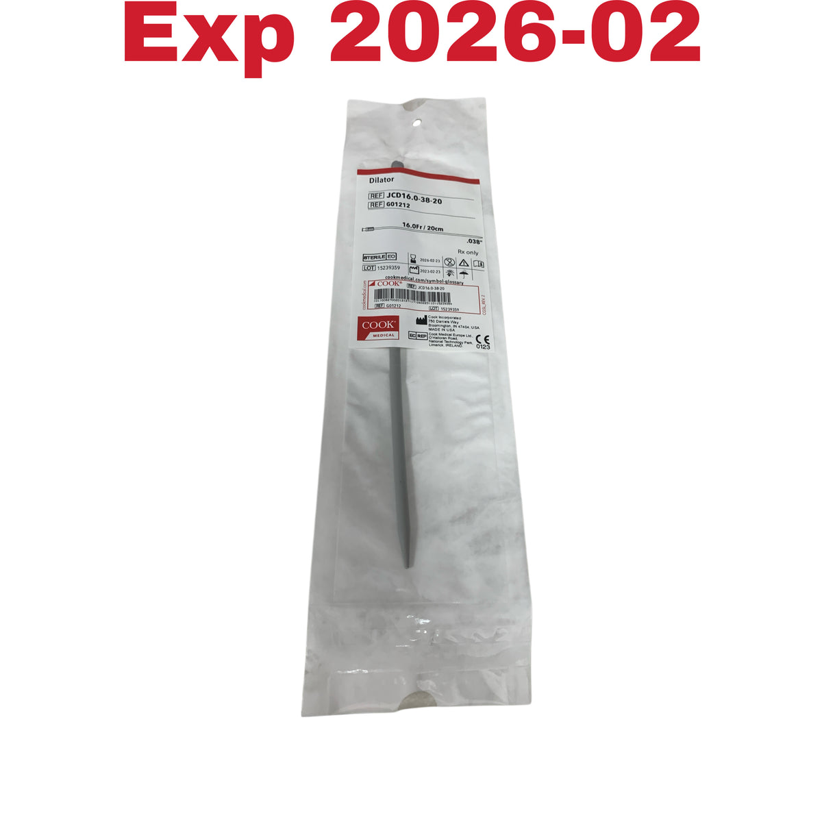 COOK JCD16.0-38-20 / G01212 DILATOR 16.0FR 20CM .038IN EXP 2026 02