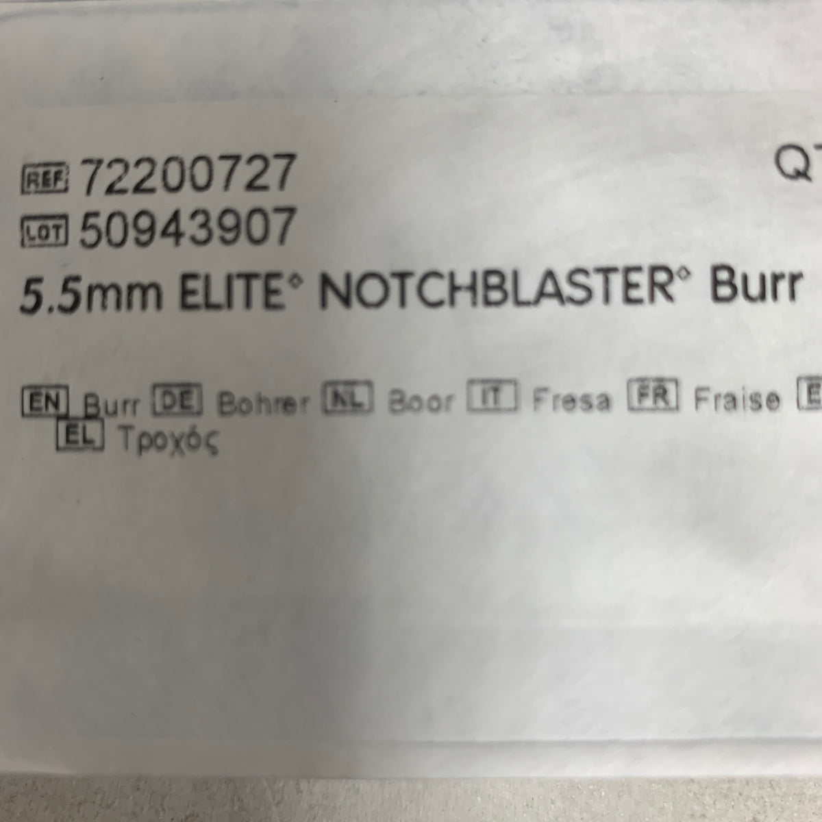 SMITH & NEPHEW REF 72200727 5.5mm ELITE NOTCHBLASTER Burr, EXP 2026-06