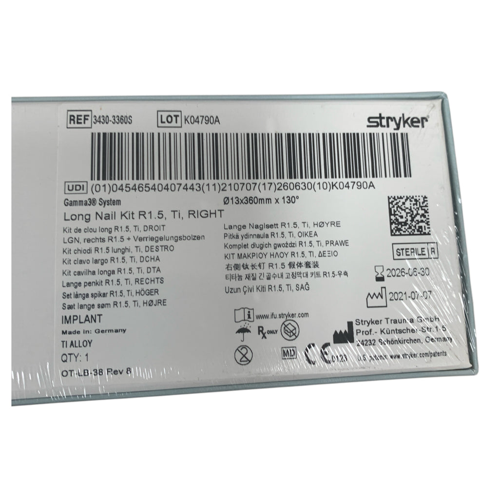 Stryker 3430-3360S Gamma3 System Long Nail Kit R1.5 Ti RIGHT 13x360mm x 130 Exp 2026 06