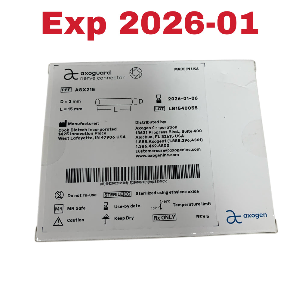 AXOGEN REF AGX215 Axoguard Nerve Connector D 2 mm L 15 mm Exp 2026 01