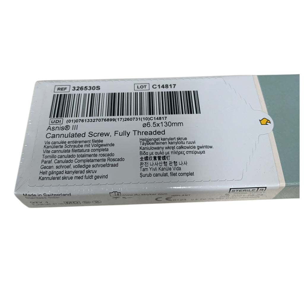 Stryker 326530S Asnis III Cannulated Screw Fully Threaded 6.5x130mm Exp 2026 07