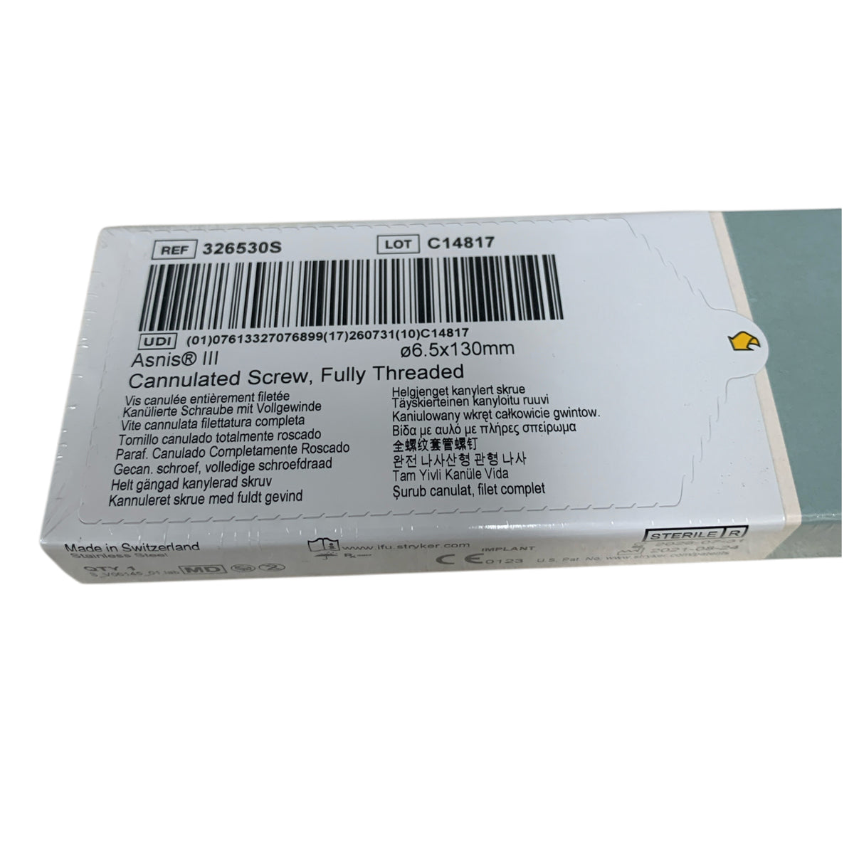 Stryker 326530S Asnis III Cannulated Screw Fully Threaded 6.5x130mm Exp 2026 07