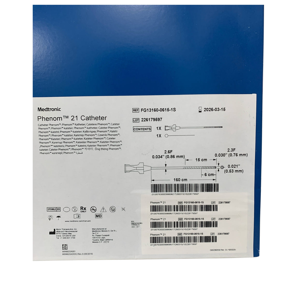 MEDTRONIC FG13160-0615-1S Phenom 21 Catheter 160cm Exp 2026 03