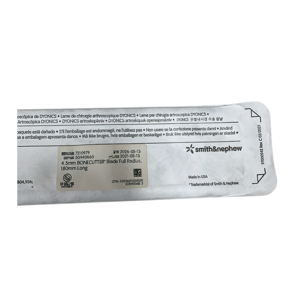 SMITH & NEPHEW 7210979 Dyonics 4.5mm BONECUTTER Blade Full Radius 180mm Long Exp 2026 05