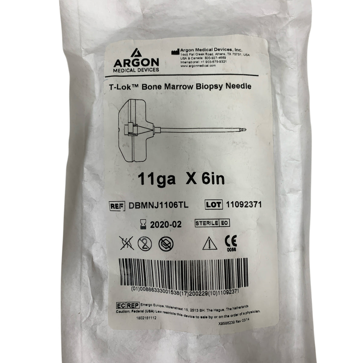 ARGON MEDICAL DBMNJ1106TL T-Lok Bone Marrow Biopsy Needle 11ga X 6in Exp 2020 02