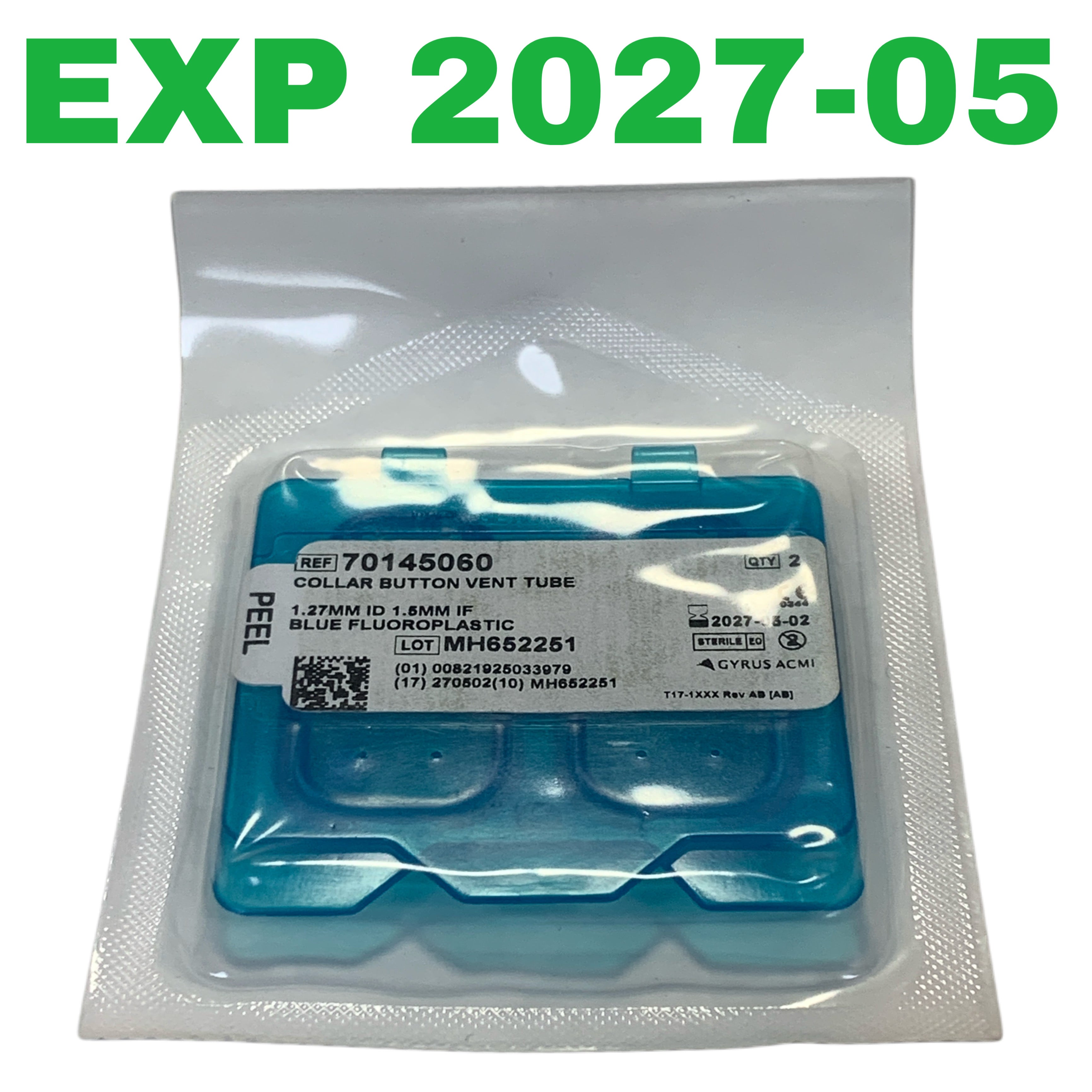 GYRUS ACMI REF 70145060 Collar Button Vent Tube 1.27mm ID 1.5mm IF Blue Fluoroplastic, Exp.2027/05