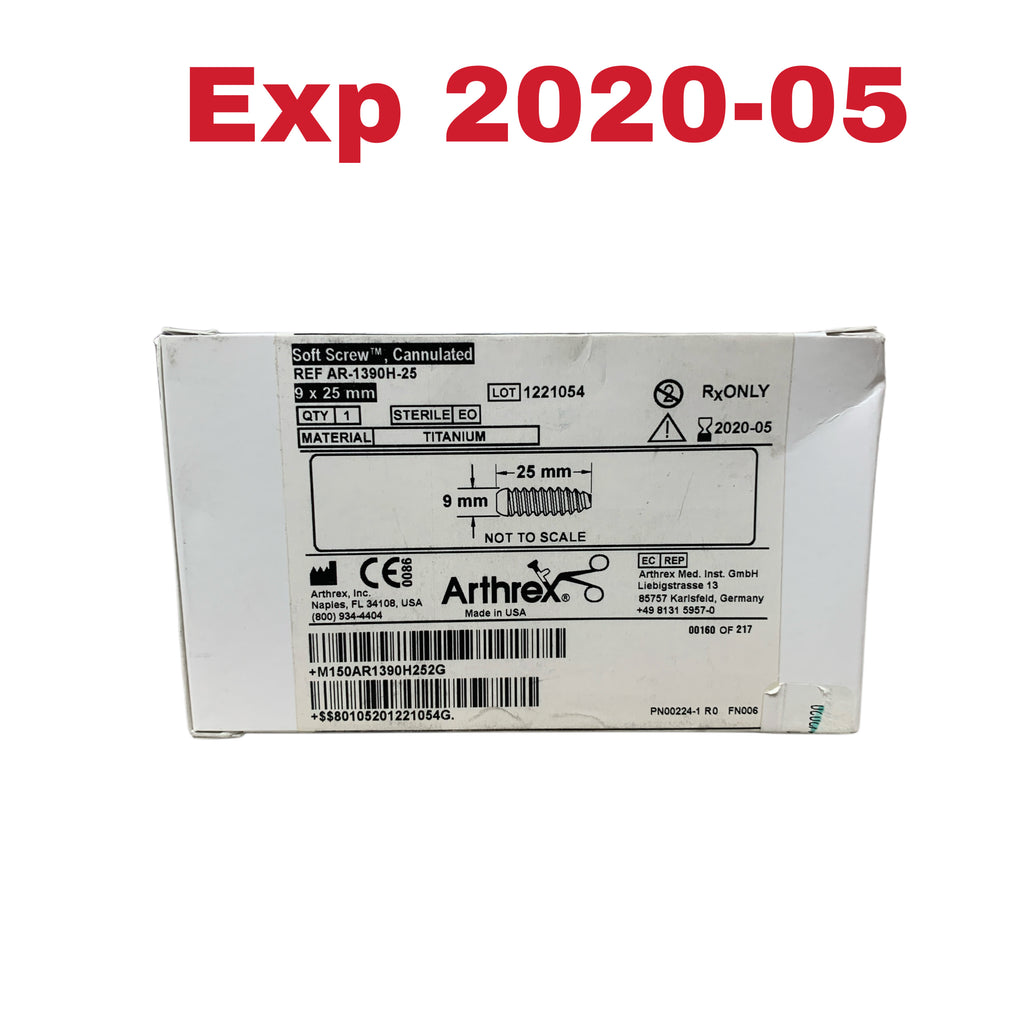 ARTHREX AR-1390H-25 Soft Screw Cannulated Titanium 9 x 25 mm Exp 2020 05