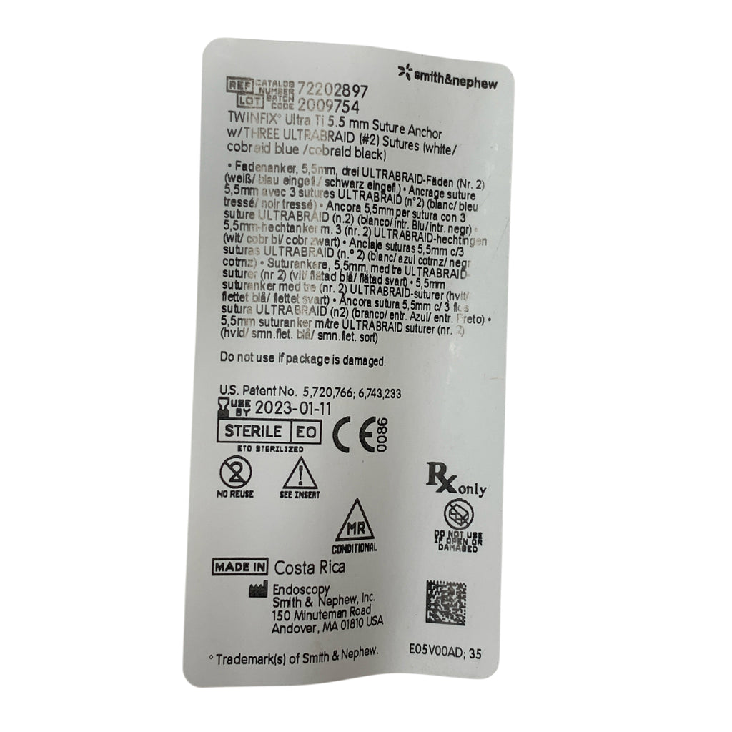 SMITH & NEPHEW 72202897 TWINFIX Ultra Ti 5.5mm Suture Anchor EXP 2023 01