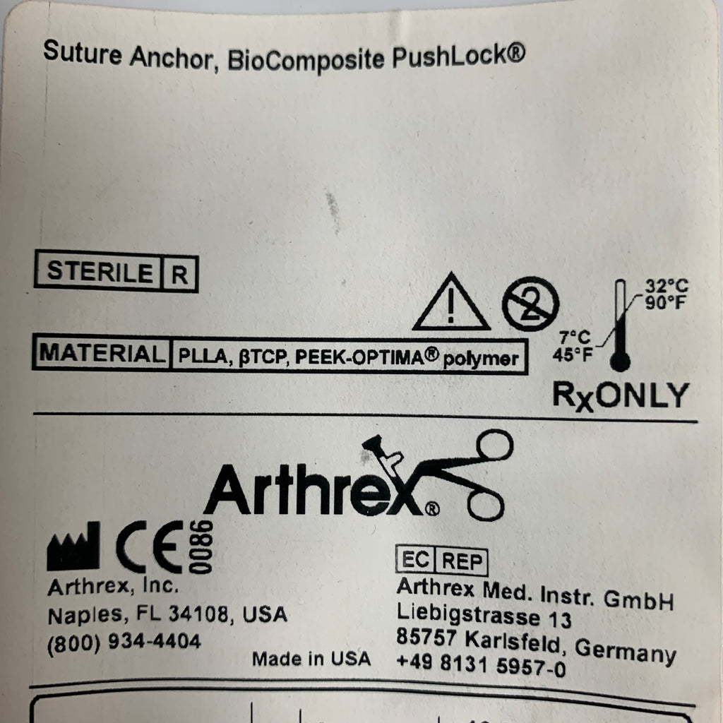 ARTHREX AR-1926BC BioComposite PushLock Suture Anchor 3.5 x 19.5mm, EXP 2016-05