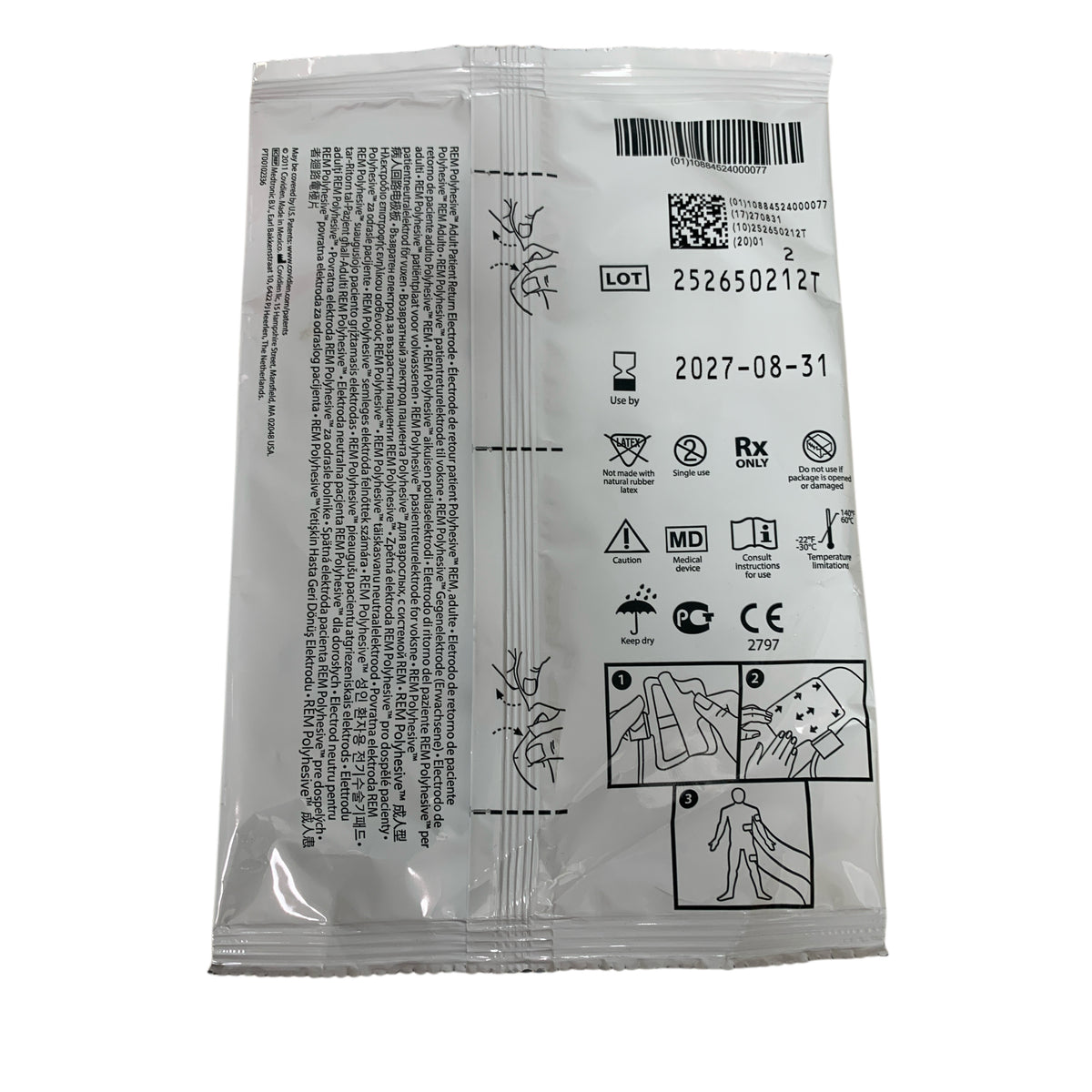 COVIDIEN E7507 Valleylab REM Polyhesive Adult Patient Return Electrode 9 ft Exp 2027 08