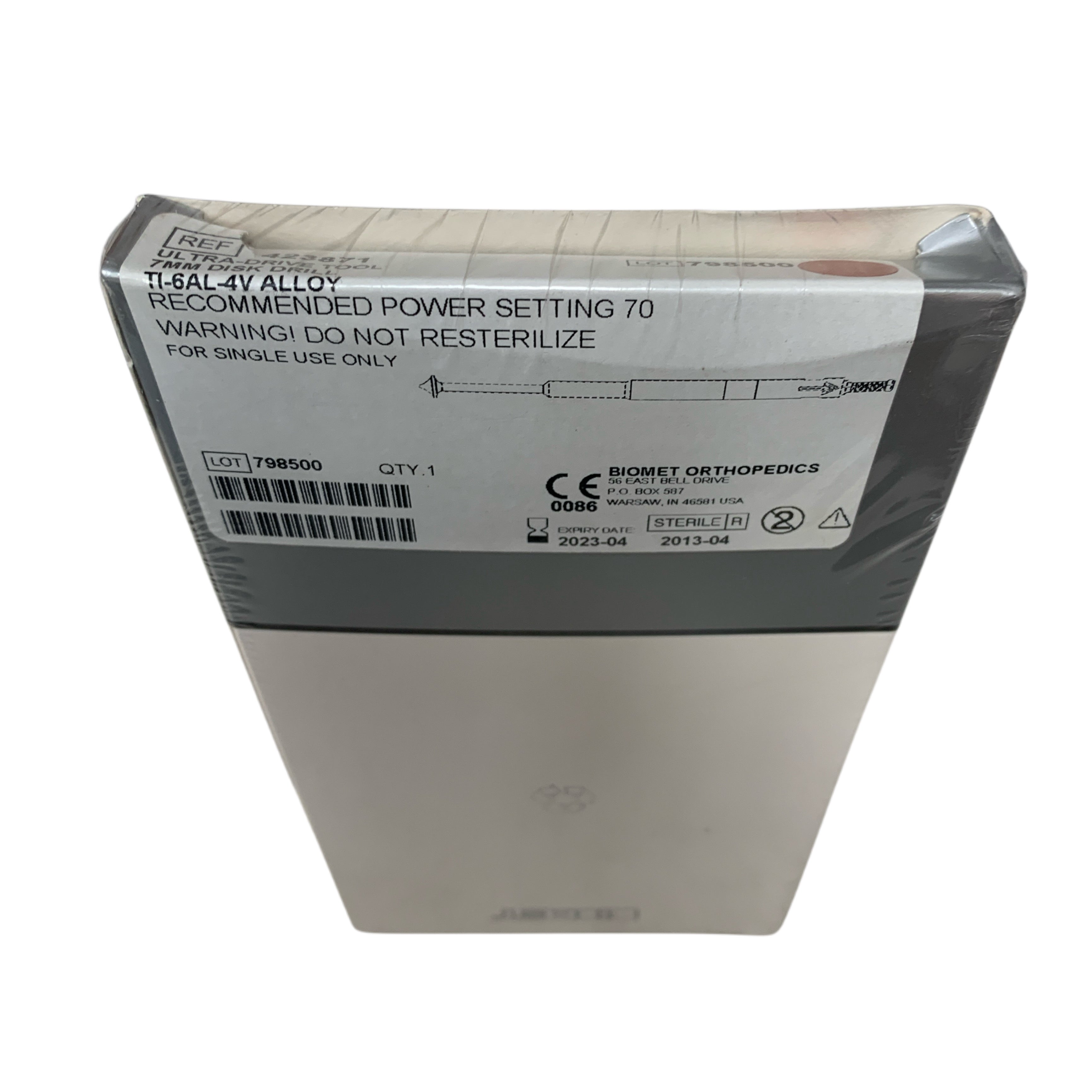 BIOMET REF 423871 ULTRA-DRIVE TOOL 7MM DISK DRILL EXP 2023/04